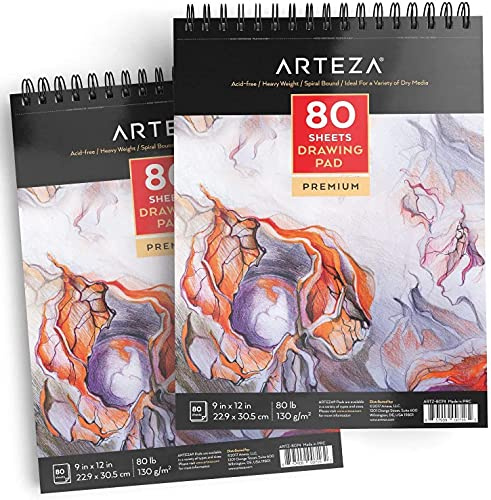 ARTEZA Zeichenblock, Malblock mit Spiralbindung, weißes DIN A4 Zeichenpapier, 80 Blätter 2er-Set