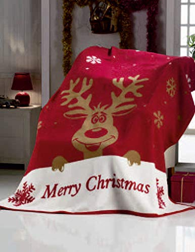 sei Design Weihnachts Kuscheldecke 150x200 Weihnachten Fleece Decke X-Mas Winterdecke Wohndecke Weiche Dicke Decke mit Weihnachtsmotiv als Sofadecke Couchdecke Überwürfe Plaid Weihnachtsdeko