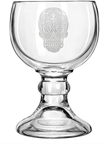Amehla Schooner Beer Glasses Set - 21-ounce Large Margarita Glass, Big Goblet Style Beer Glass for Coronarita, Fish Bowl Glasses for Drinks or Shrimp Cocktail - Set of 2 (Skulls)