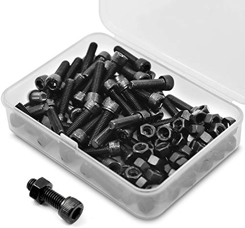 M5 x 20 mm 60 st cylindriska skruvar sexkantsbult helt gängade bultar och muttrar i kolstål 12,9 (svart)