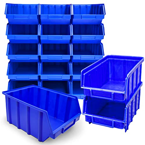 15x Stapelboxen Blau Größe 4 (BxTxH) 222x340x157mm stapelbar blaue Sichtbox Regalbox Lagerbox Sichtlagerkästen Stapelkästen