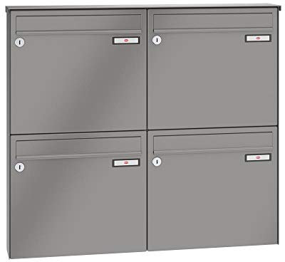 RENZ/Basic B / 4er Aufputz-Briefkastenanlage Wand-Briefkasten/RAL-Farbe 9007 Volumen 12 L/Dein-Briefkasten.de