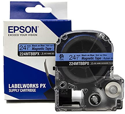 Epson Original LABELWORKS 224MTBBPX-4.9 Magnetbandkartusche, Schwarz auf Blau, 24 mm breit, 1,5 m, Blau