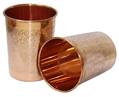 BRACOP® Lot de 2 verres à eau en cuivre pichet carafe en cuivre pur gobelet mug verrerie ayurvédique carafe à eau en verre gaufré mug Moscow Mule pour jus