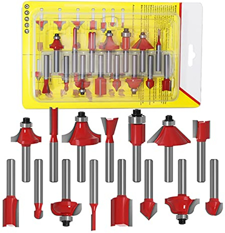 Surface Milling Cutter 15pcs 1/4inch Router Bit Set Trimming Straight Milling Cutter For Wood Bits Tungsten Carbide Cutting Woodworking (Cutting Edge Length : 15pcs 6.35mm shank)