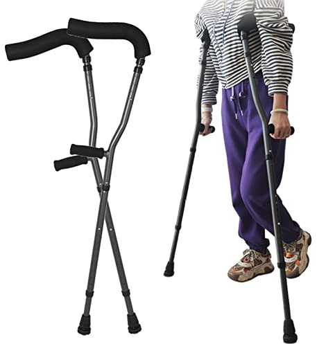Faltbar Gehilfen Krücken (2 Stück), Aluminium krücken in F-Form mit Ergonomischen Griffen, für ältere Menschen, Behinderte und Körperbehinderte
