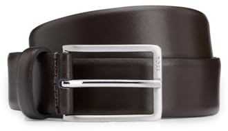BOSS Herren Erman-L Sz35 Gürtel aus italienischem Leder mit Metalldetails in gebürsteter Silber-Optik
