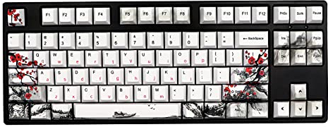JSJT Pflaumenblüten Tastenkappen 110 Tasten PBT Tastenkappen OEM Profil Benutzerdefinierte Tastenkappen für 61/87/104/108 Cherry MX Switches mechanische Tastaturen(nur Tastenkappen)