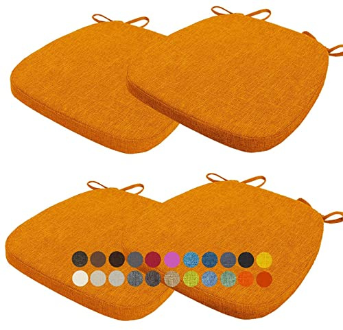 Aselbia 4er Set Stuhlkissen 40x38x3cm mit Bändern,Waschbare Sitzkissen rutschfest,Stuhlauflage Stuhlpolster Sitzkissen,Abnembar Bezug Mit Reißverschluss,Ideal für Zuhause Büro Küche Esszimmer,Orange