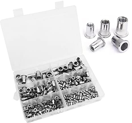 225 Pieces NUZAMAS 304 M3-M10 Stainless Steel Rivet Nut Tool Flat Head Thread Rivet Nutsert Cap Assortment Kit M3 M4 M5 M6 M8 M10 Types Nuts