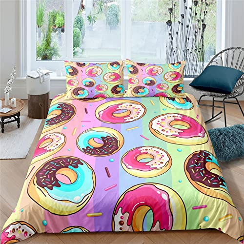 Set Copripiumino 3 Pezzi Per Letto Singolo Matrimoniale King Size, Bambini Bambini Ragazzi Ragazze Microfibra Set Biancheria Da Letto Stampata In 3D Set Piumone Con Federe - Ciambelle Colorate 240X22