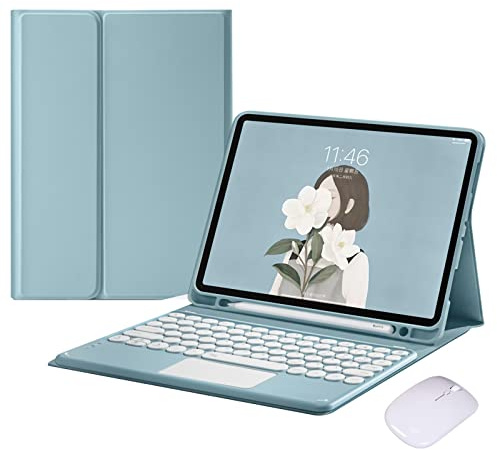GUPENAA Funda con Teclado Español Ñ para iPad 6ª/5ª generación 2018 2017, Air 2/Air 1, Pro 9.7 Pulgadas, trackpad multitáctil, Teclado inalámbrico magnético Desmontable con Soporte para lápices,Azul
