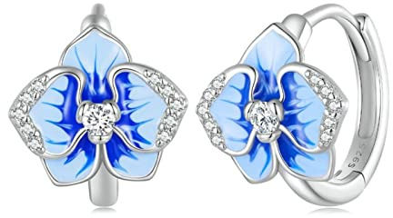 LAYCHEN 925 Sterling Silber Blaue Emaille Schmetterling Orchidee Ohrclips Phalaenopsis Blume Ohrschnallen Für Frauen Edles Schmuckgeschenk