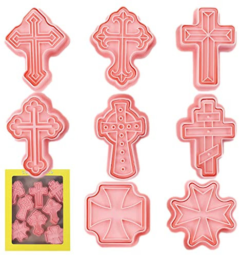 Keloc 2 Molpara Galletas en Cruz - 8 cortadores Galletas PP en Cruz | Cortpastelería Estilo Cristiano, Juego cortadores Galletas en Relieve para decoración