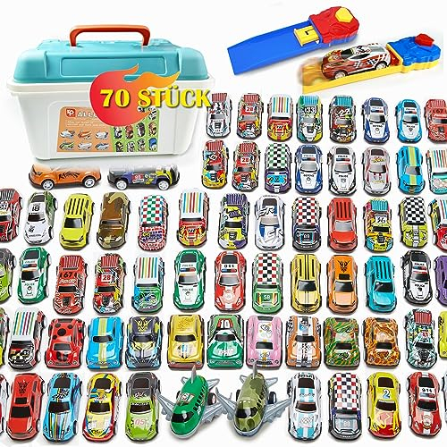 Pwtuuki 70 Stück Kleine Autos Zurückziehen Spielzeugautos Aufziehauto Spielzeug ab 3 Jahre Modellauto Metall Pull Back Autos Geschenk für Kinder Jungen und Mädchen
