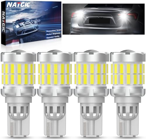 NATGIC 4 PCS T15 LED Reverse Light, W16W 921 912 LEDBulbs With Lens Canbus Error Free Xenon White 6000K 4000ML 33PCS Chipsets for Cars Back Up Light Bulbs, Daytime Running Lights, Reversing Lights