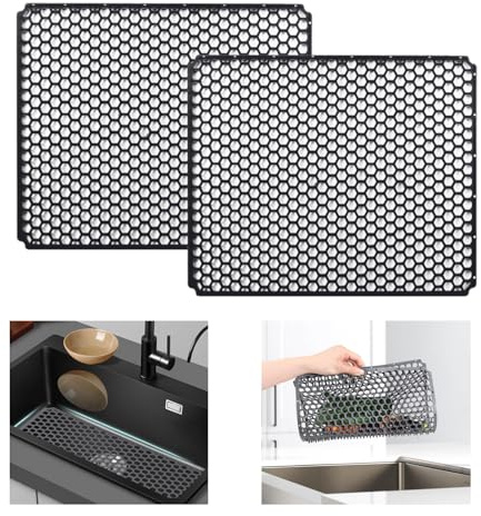 HoneTeek Sink Protectors for Kitchen Stainless Steel, 2Pcs Heat-Resistant Silicone Sink Mats