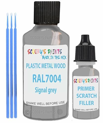 RAL Repair Touch Up Paint Satin Finish for scratch/chip PVC,UPVC,Metal,Plastic,Wood,kitchen,appliances,interior,exterior,porcelain application- with anti-rust primer (Ral7004 Signal Grey)