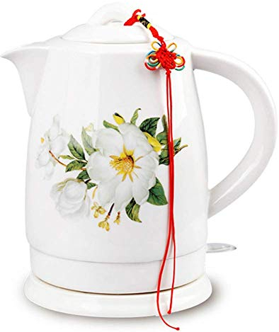 Pratico bollitore elettrico in ceramica bianca teiera-retrò brocca in acciaio inossidabile da 1,7 litri, senza BPA, spegnimento automatico acqua bollente rapida da 1800 W per tè, caffè, zuppa, base
