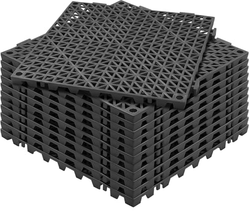 VEVOR Set di 12 Piastrelle per Piscina da Giardino 30x30x1,5 cm, Piastrelle Traforate per Pavimentazione Antiscivolo in PVC a Drenaggio Rapido per Interni & Esterni per Bagno Piscina Giardino, Nero
