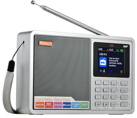 Radio compatta con DAB+/FM, riproduzione audio, ora/allarme, display a colori, Bluetooth e supporto multilingue. Ideale per viaggi, allenamenti o uso in cucina. Infinite possibilità in un unico
