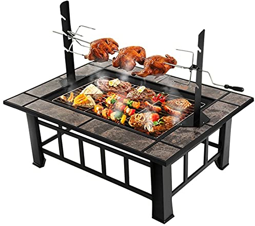 Brasero pour Barbecue, brasero d'extérieur, Table rectangulaire à Charbon de Bois, Table de Barbecue pour Jardin, Cour avec Support de Poulet grillé avec Housse de Pluie, 4 à 8 Personnes