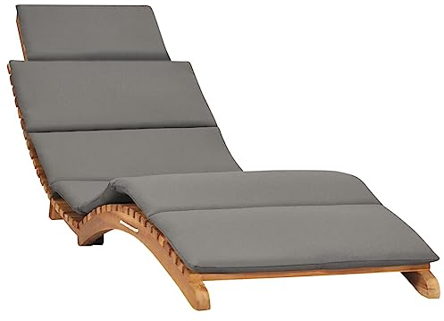 KTHLBRH Outdoor-Liege Sonnenstuhl Gartenliege Strandliege Klappbare Sonnenliege mit Dunkelgrauer Auflage Massivholz Teak für Gärten, Pools, Terrassen