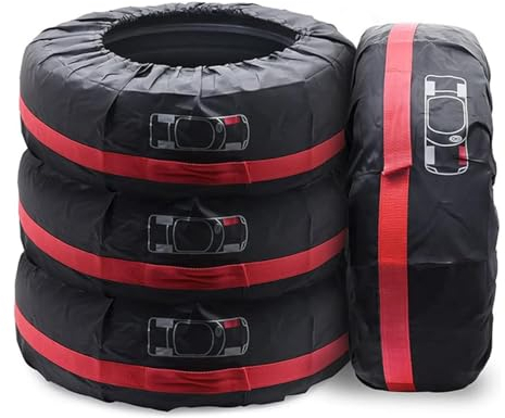 Tyre Bag Set 4 Piece, Waterproof Staubdicht Car Tyre Protection Cover, Universal Autoreifen Abdeckung, Reifenabdeckung Radschutzhülle Ersatzrad Reifen Abdeckung (Rot,S:13-18)