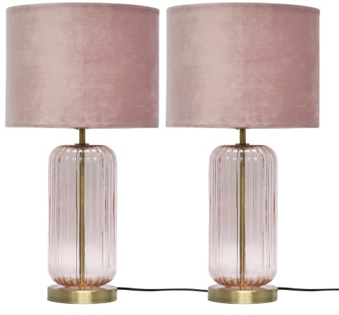 Set of 2 Walpole - Blush Pink Glass and Antique Brass 49cm Table Lamps