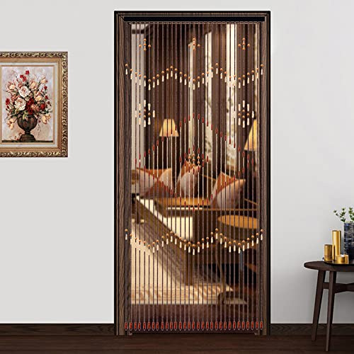 DDBESSIC Wooden Bead Curtain, Hanging Door Curtain 35.5x82 Wooden Natural Curtain, Thread Wood Bead Curtain for Living Room Bedroom Closet Cafe Restaurant
