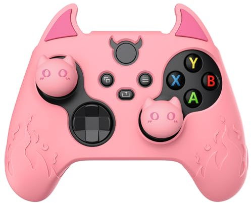 PlayVital Coque Manette pour Xbox Series X S avec Capuchon Joystick Housse Protection pour Xbox Core Controller Cover Silicone Grip Antidérapante Skin-Rose,Édition Démon