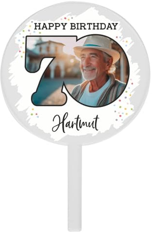 Herz & Heim® Tortentopper aus Acryl in 2 Größen, mit verschiedenen Motiven zum Geburtstag (Rund 10 cm (Ø), Happy Birthday 70)