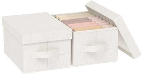 ENUMAIL 2er Scatole Portaoggetti Pieghevole, Cubo di Stoccaggio in Tessuto con coperchio, Organizer Salvaspazio per Vestiti con Maniglia, Utilizzato in Camera da Letto, 33x23x18cm, Beige