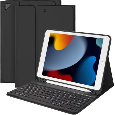 BQSS Tastatur Hülle für iPad 10.2 9/8/7 Gen, QWERTZ | Bluetooth-Tastatur Mit Deutschem Qwertz-Layout, Kompatibel Mit Ipad 7/8/9 Gen (10.2), Air 3 (2019) & Pro 10.5 (2017)