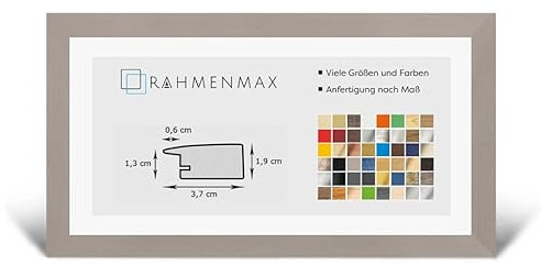 RahmenMax® Toskana Bilderrahmen Bildmaß 38x98 cm zum Aufhängen/Maßanfertigung möglich/MDF Posterrahmen in Hellgrau mit Acrylglas klar/Puzzle Rahmen