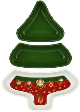 THUN, Vorspeisenteller in Form eines Weihnachtsbaums aus Porzellan, Kollektion Weihnachtsüberraschungen, Vorspeisenteller für Ihre Vorspeisen, Geschenkidee für Weihnachten, 28 x 39 x 5 cm