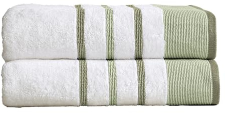 Great Bay Home Decorative Oversized Bath Sheet Set - Cotton 2 Pack 68x35 Extra Large Towels - Durable Towels for Bathroom Decor (Desert Sage Green/Moss Green)