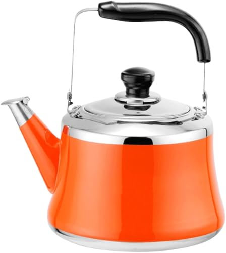 Théière en acier inoxydable avec infuseur amovible, petite théière sifflante pour toutes sources de chaleur (orange, 1 l)