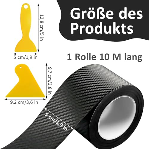 EVDZNA Carbon Folie, Carbon Folie Auto, 5 cm x 10 m Einstiegsleisten Kohlefaser Aufkleber, Mit Kunststoffschabern, Carbon Fiber Folie, Kohlefaser Aufkleber für Türgriff, Für Autotür, Türgriffe