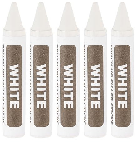 sourcing map Pennarelli in legno per riparazione mobili, 5 pezzi, bastoncini bianchi per ritocchi, penne a cera per graffi, pavimenti in legno, tavoli, armadi, falegnami, coperture