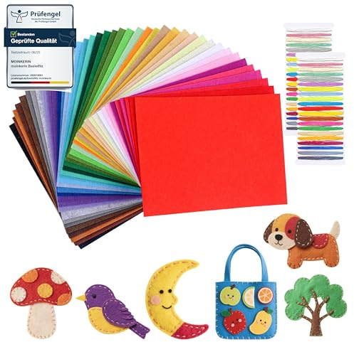 moinkerin Bastelfilz 40 Stücke Filzstoff 20X15CM Filz zum Basteln für DIY Projekt Felt Fabric für Kinder Starterset Filzplatten für Handwerk Nähen Manual Decoration Bunte