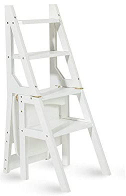 Tritthocker Vollisolierte Holzleiter, Esszimmerstuhl Barstuhl Kinderstuhl Vierstufige Holzleiter Haushaltslagerregal Badezimmer-Hausschuhregal Haushaltsleiter/Weiß