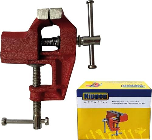 Kippen 1102AY - Mini tornillo de banco de acero con base fija y mordazas de 50 mm.