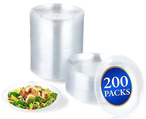 SWEWARM 200 Pcs 13cm Clear Hard Plastic Plates - Small Round Dinner Plates for Parties, Picnic, Wedding, Birthday, BBQ