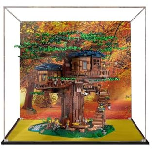 Vitrine en acrylique pour Lego 21318 Cabane dans les arbres, résistante à la poussière, transparente (modèle non inclus) (fond jaune)