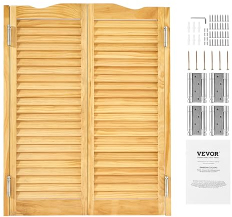 VEVOR Puertas Batientes para Cafetería, Puerta Interior con Arco Superior de Doble Acción 907 x 28 x 1060 mm de Madera de Pino con Bisagras y Herrajes para Pasillo, Cocina, Bar, Color Madera