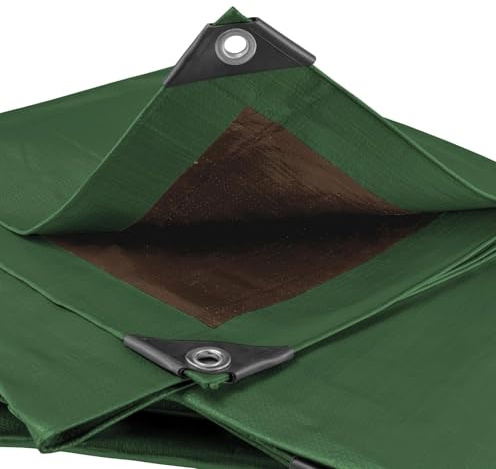 Heavy-Duty Tarpaulin, 220g/sqm, Green/Brown, Reinforced Eyelets, Weather-Resistant, Universal, Multipurpose, Various Size (3m x 5m)