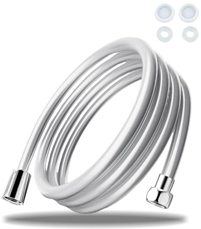 Duschschlauch, Brauseschlauch 3 Meter, 3 Meter PVC Brauseschlauch, Waschmaschine Hochdruck, mit Dichtring und Dichtdeckel für Ersatz, Silber