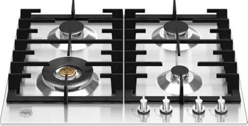 F.LLI BERTAZZONI, MODERN, P604LMODX, Piano Cottura Gas 4 Fuochi, Griglie Ghisa, Manopole Ergonomiche in Metallo, COLORE INOX, MISURE in cm 60x52 (Foro 56 x 48)
