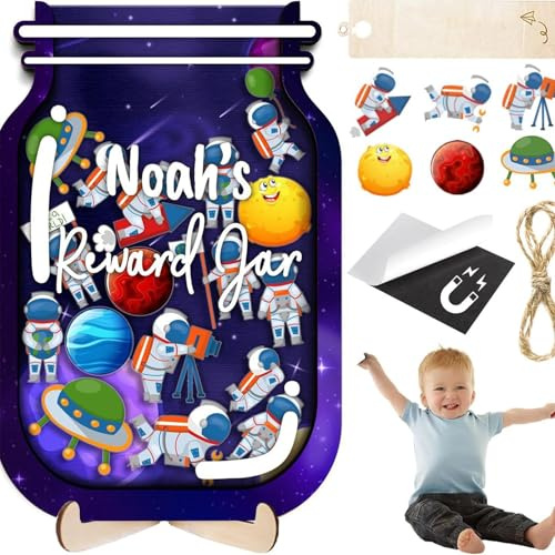 CPRNQY Belohnungsglas, Universum Belohnungsglas für, Motivationssystem für Gutes Benehmen, Belohnungstafel für zu Hause, 1 Set mit Farbigen Tokens zur Förderung Positiver Gewohnheiten